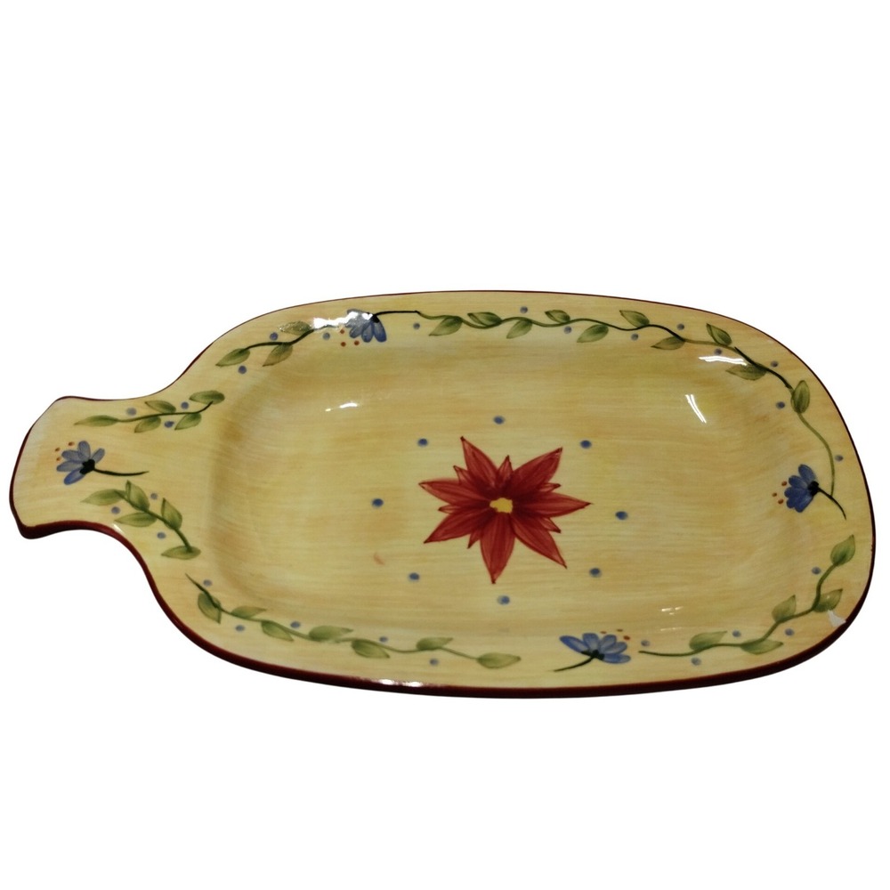 Pfaltzgraff Napoli Hand Painted Ceramic Platter Spoon Rest Yellow Floral 13.5"